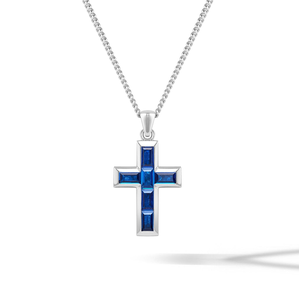 Gemstone Cross Pendant - Sapphire - Che Cose Belle