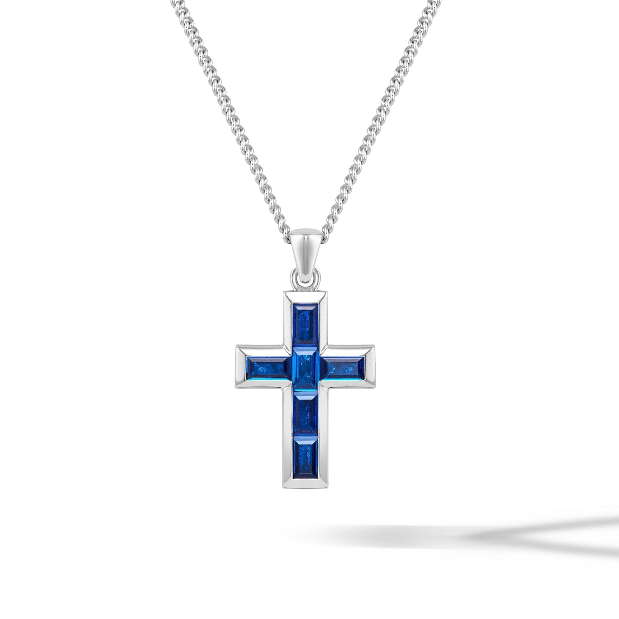 Gemstone Cross Pendant - Sapphire - Che Cose Belle