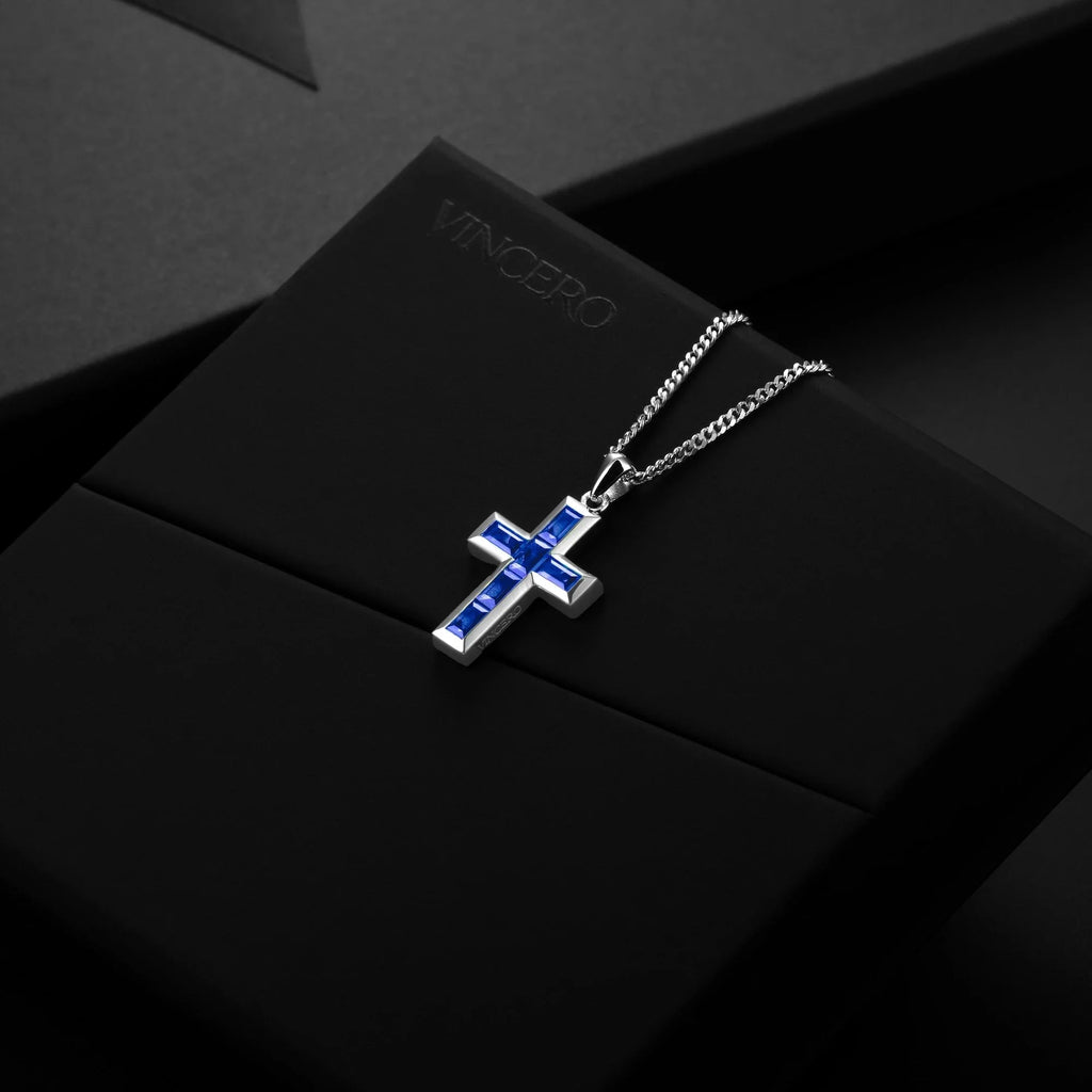 Gemstone Cross Pendant - Sapphire - Che Cose Belle