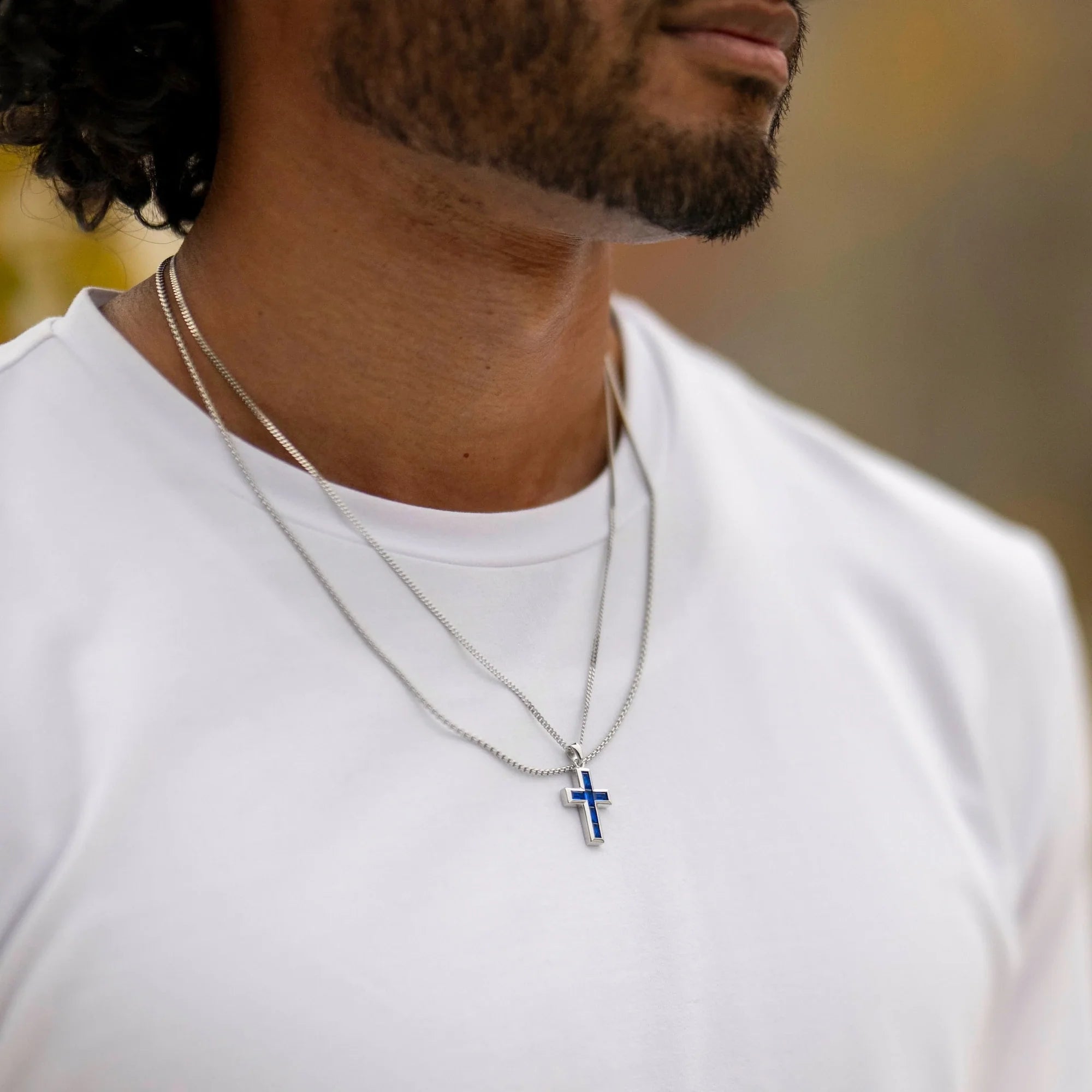 Gemstone Cross Pendant - Sapphire - Che Cose Belle