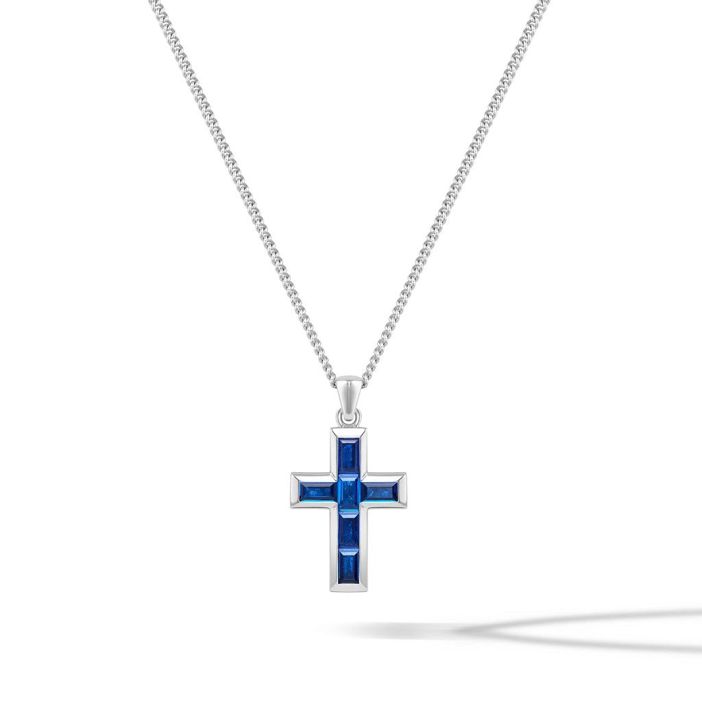 Gemstone Cross Pendant - Sapphire - Che Cose Belle