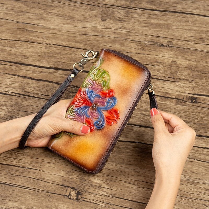 Genuine Leather Long First-Layer Cowhide Wallet Zipper Purse - Che Cose Belle