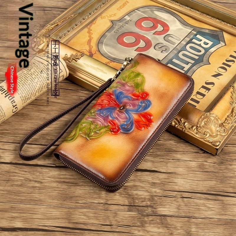 Genuine Leather Long First-Layer Cowhide Wallet Zipper Purse - Che Cose Belle