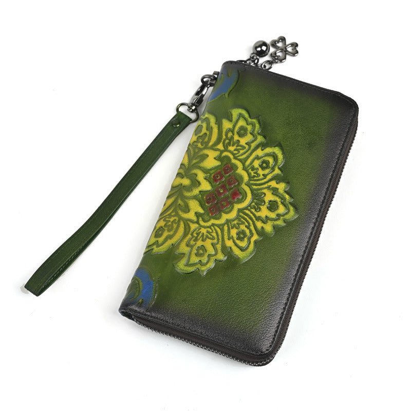 Genuine Leather Long Wallet Fashionable Zipper Clutch Bag Printed Hand-Painted Handbag - Che Cose Belle