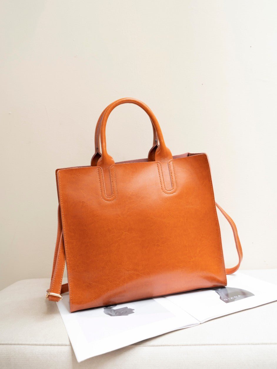 Genuine Leather Women's Bag, Cross-border Commuting, Oiled Wax Cowhide Handbag, Large Capacity Tote, Single Shoulder And Crossbody Square Bag - Che Cose Belle