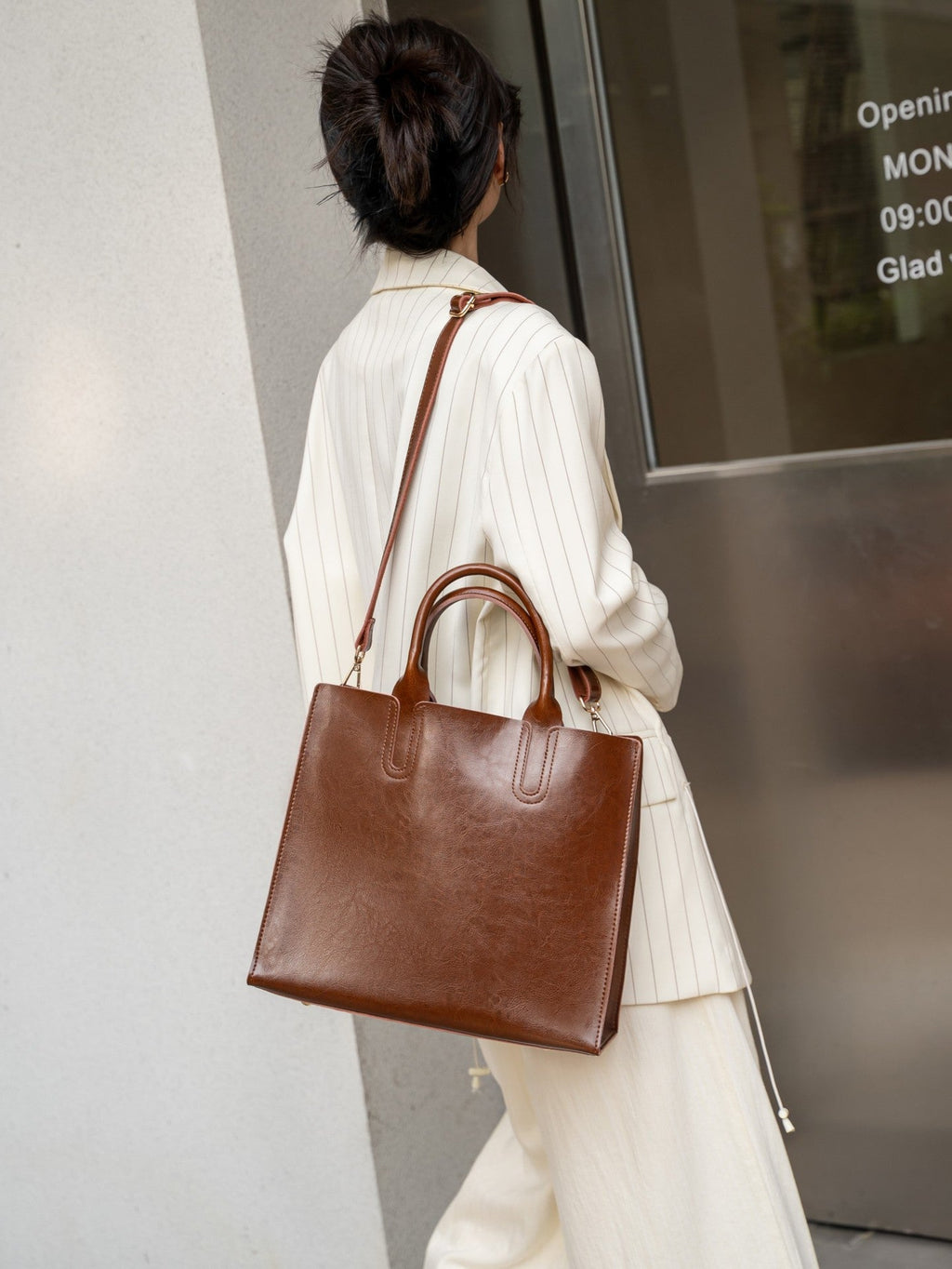 Genuine Leather Women's Bag, Cross-border Commuting, Oiled Wax Cowhide Handbag, Large Capacity Tote, Single Shoulder And Crossbody Square Bag - Che Cose Belle