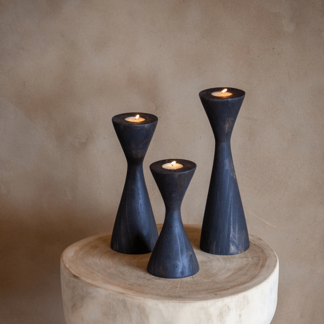 Geo Tealight Wooden Candle Holder White, Black, Natural - Che Cose Belle
