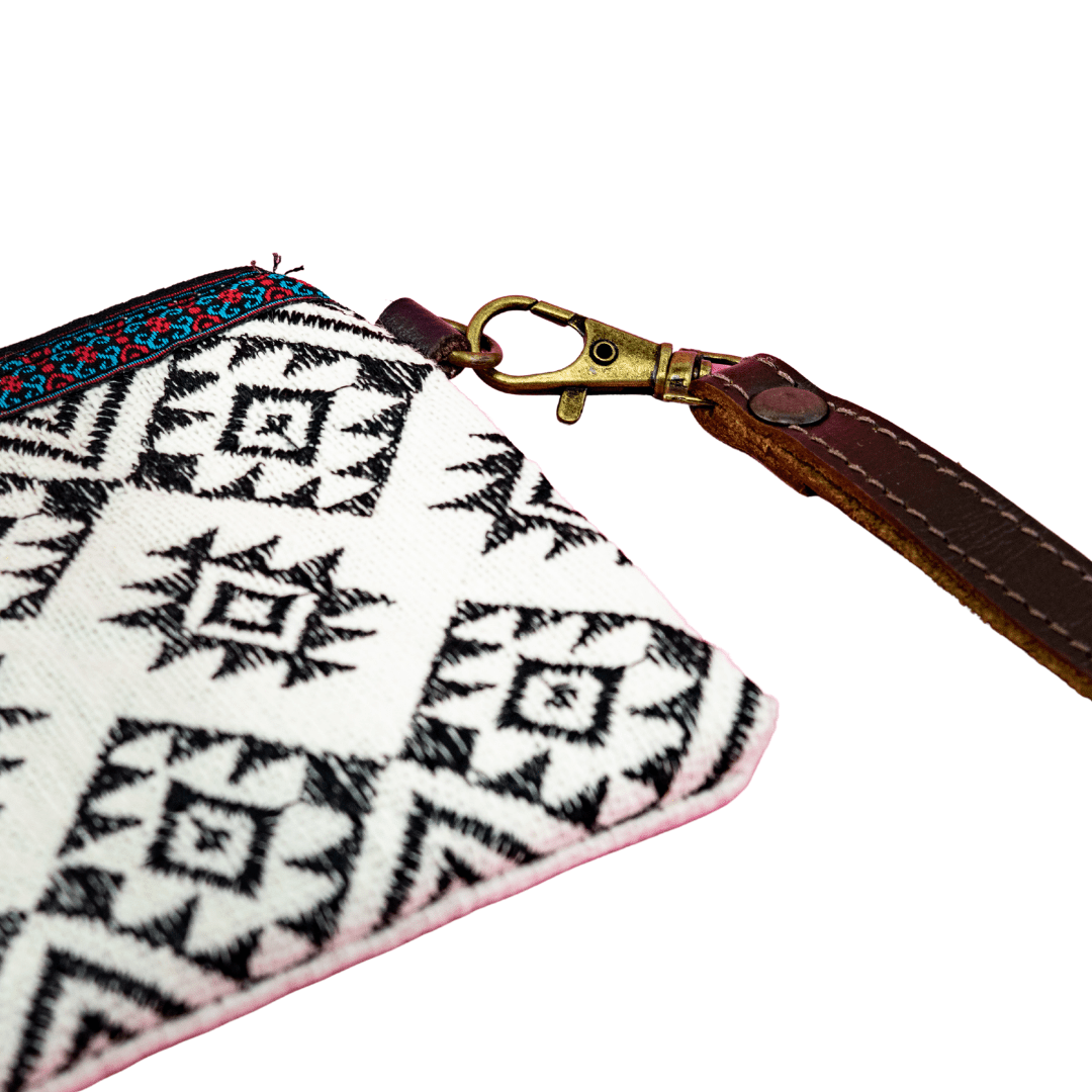 Geometric Embroidered Wristlet Bag with Leather Strap – Thailand - Che Cose Belle