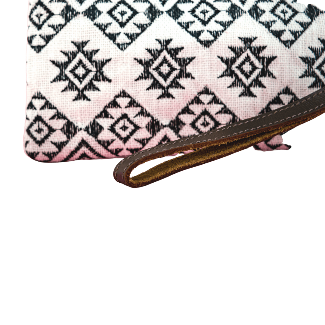 Geometric Embroidered Wristlet Bag with Leather Strap – Thailand - Che Cose Belle