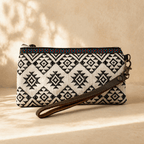 Geometric Embroidered Wristlet Bag with Leather Strap – Thailand - Che Cose Belle