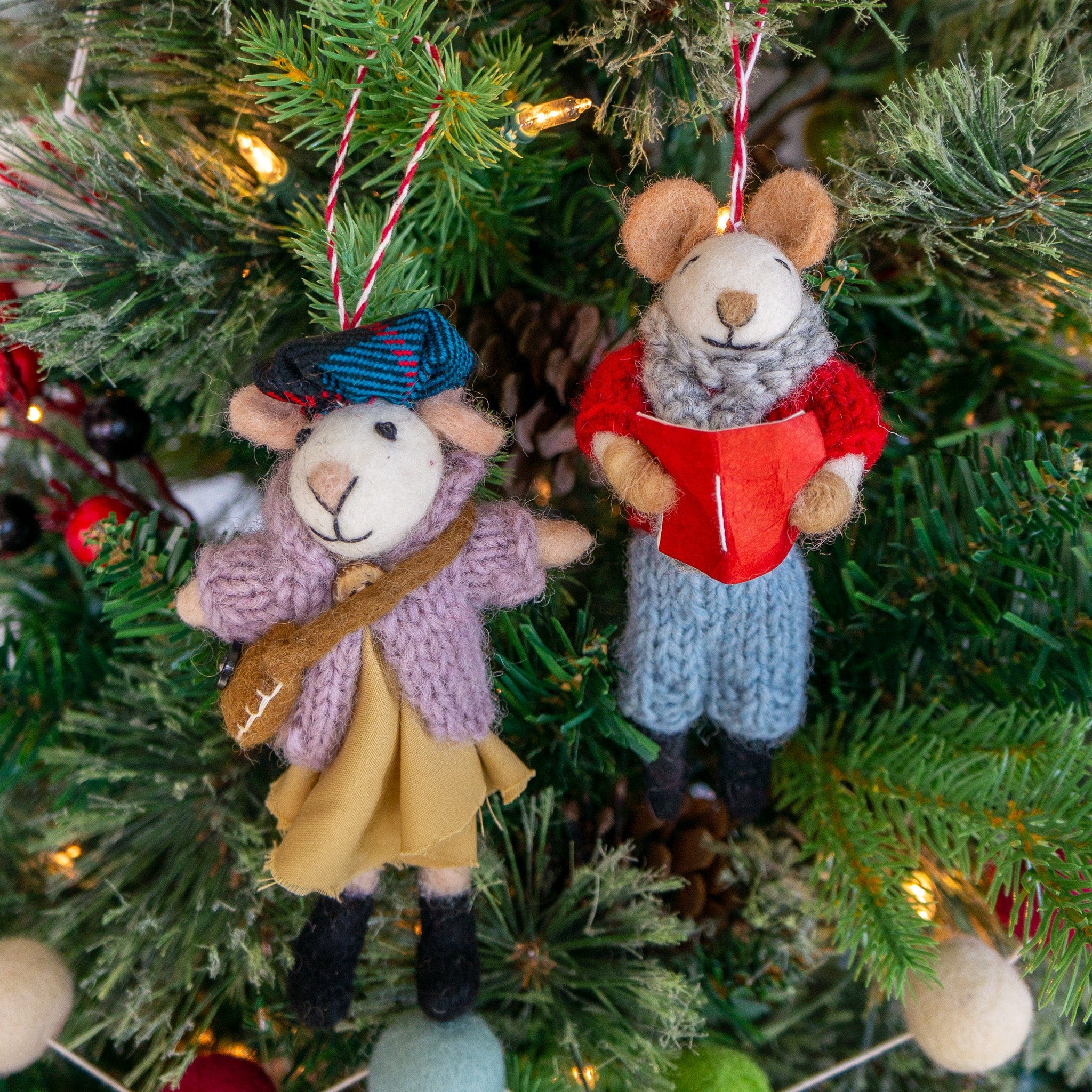 Ginny and Chris Boho Mouse Eco Ornaments - Set of 2 - Che Cose Belle