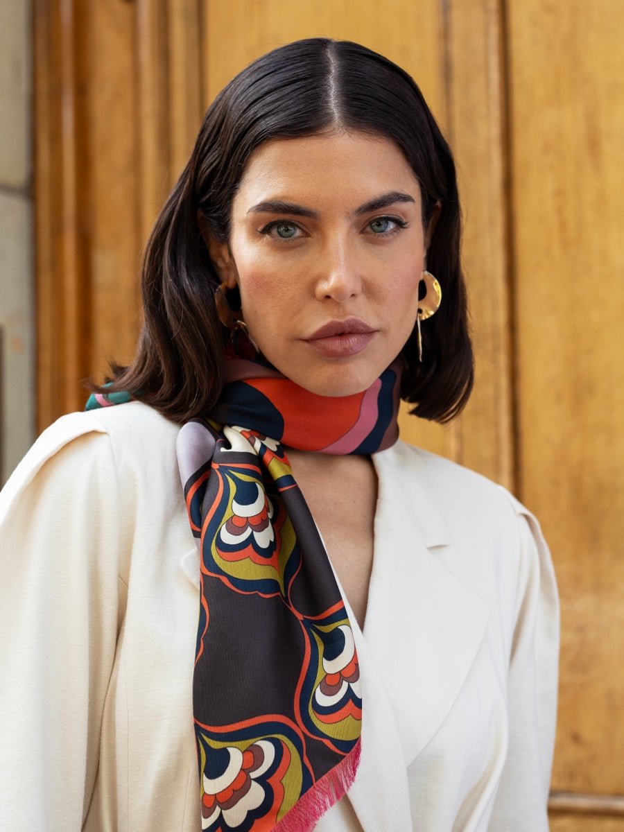 Giorgia (green/pink) - Italian soft and lightweight foulard made from pure silk - Che Cose Belle