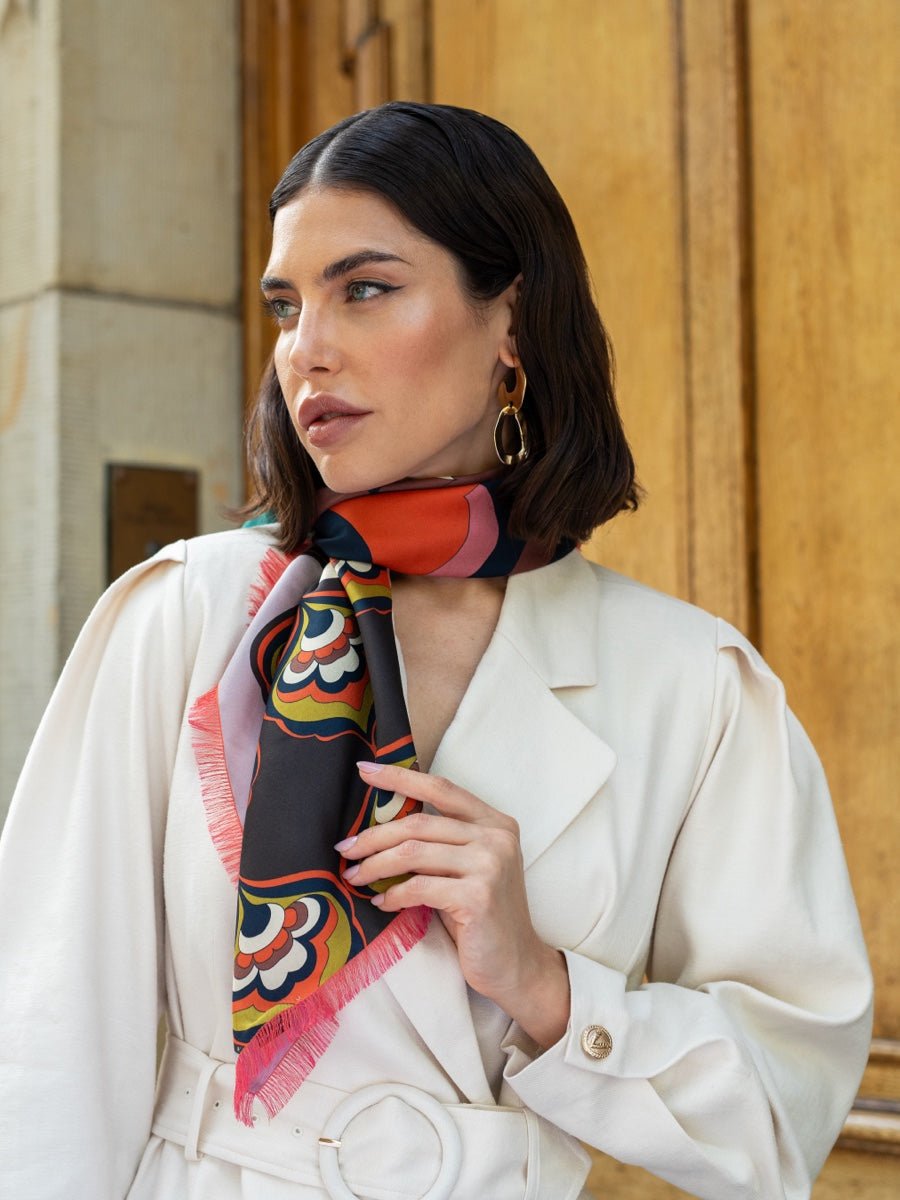 Giorgia (green/pink) - Italian soft and lightweight foulard made from pure silk - Che Cose Belle