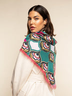 Giorgia (green/pink) - Italian soft and lightweight foulard made from pure silk - Che Cose Belle