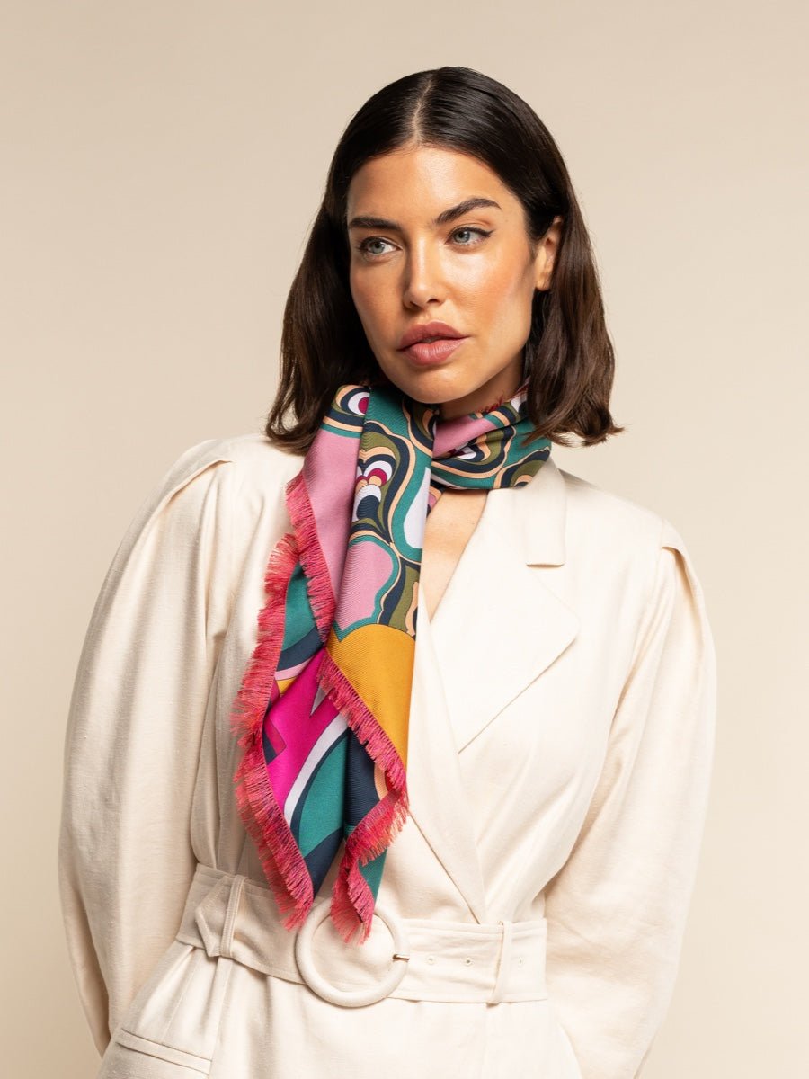 Giorgia (green/pink) - Italian soft and lightweight foulard made from pure silk - Che Cose Belle