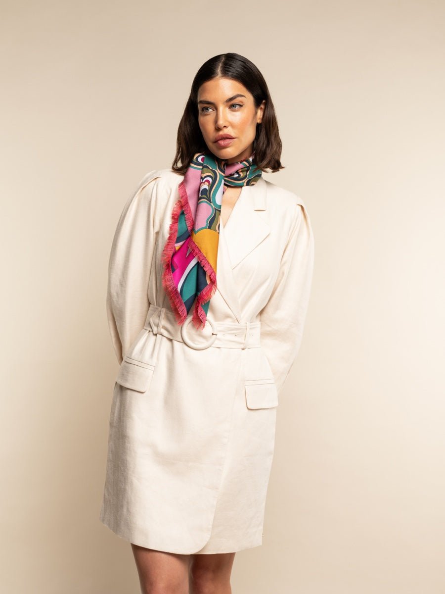Giorgia (green/pink) - Italian soft and lightweight foulard made from pure silk - Che Cose Belle