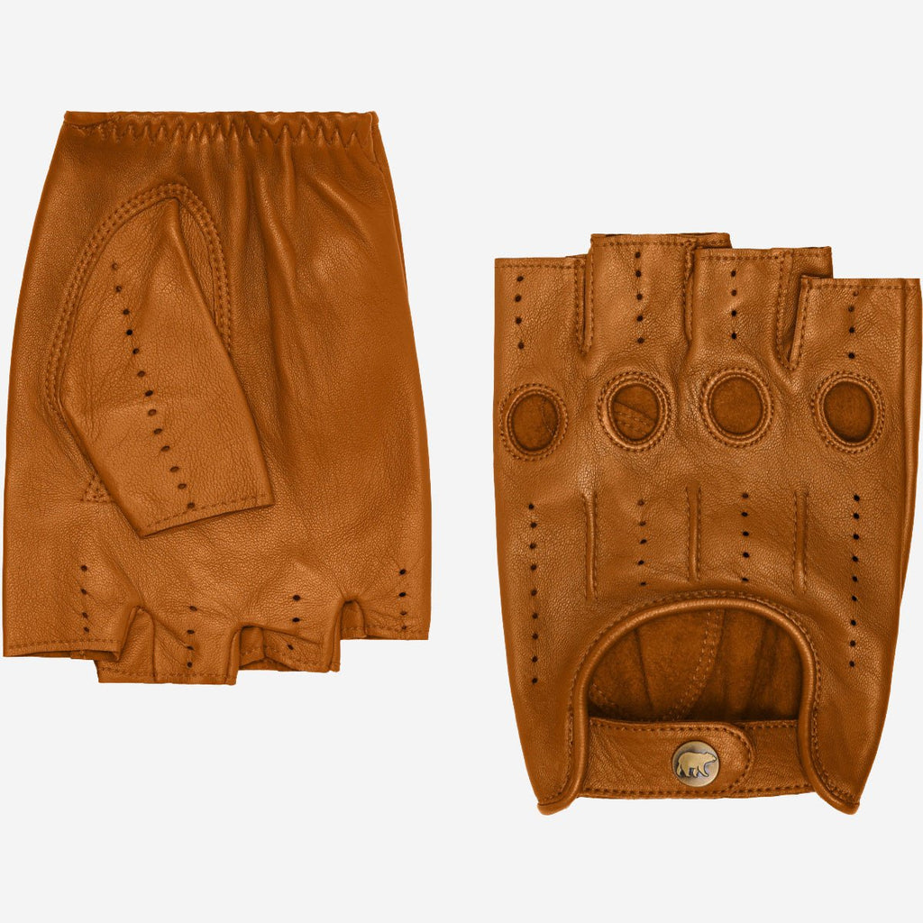 Giuseppe (cognac) - Italian lambskin fingerless leather driving gloves - Che Cose Belle