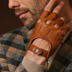 Giuseppe (cognac) - Italian lambskin fingerless leather driving gloves - Che Cose Belle