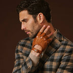Giuseppe (cognac) - Italian lambskin fingerless leather driving gloves - Che Cose Belle
