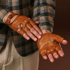 Giuseppe (cognac) - Italian lambskin fingerless leather driving gloves - Che Cose Belle