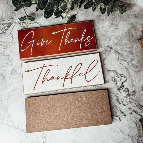 Give Thanks Rustic Wall Sign Set 10x4x1 Inch, Rust Background White Script, Single Or 2-Pack - Che Cose Belle