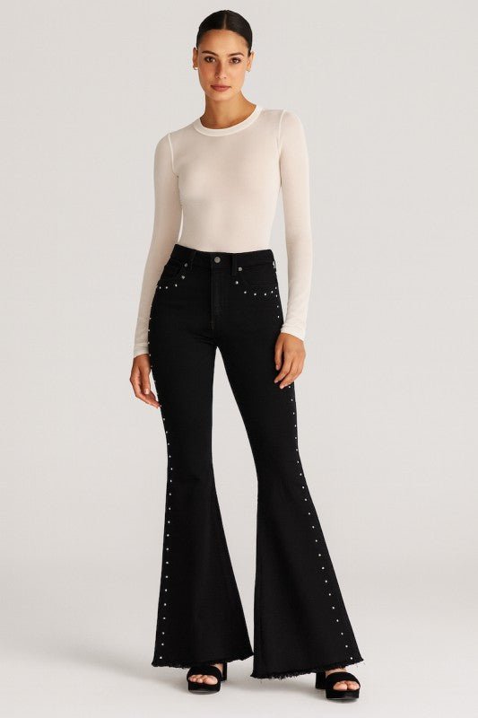 GJG Denim Black Flare Jeans with Stud Details - Che Cose Belle