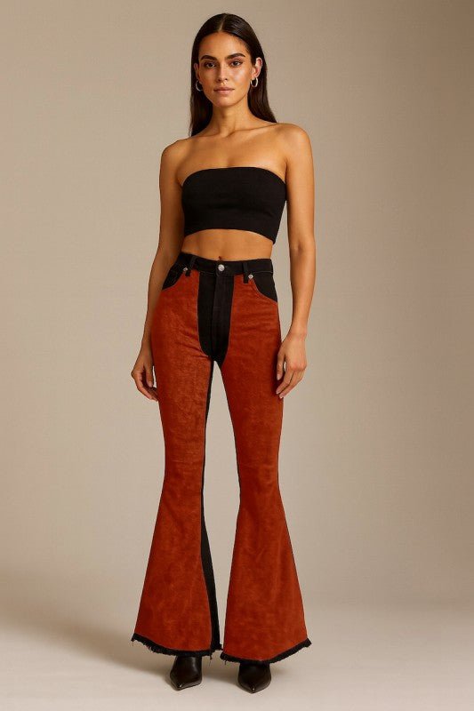 GJG Denim Burnt Orange Suede Bell Bottom Jean - Che Cose Belle