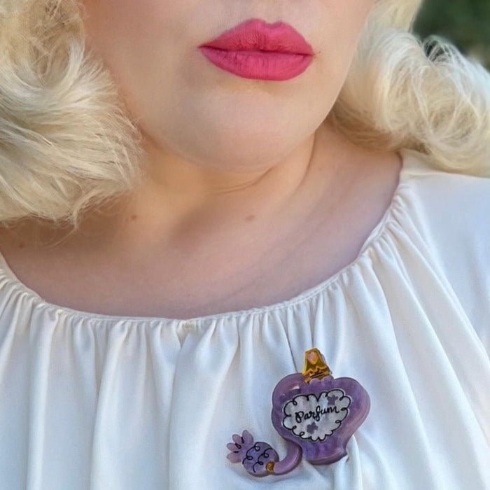 Glamour in a Bottle Brooch -PEACH by Asia Ellington x Lipstick & Chrome - Che Cose Belle