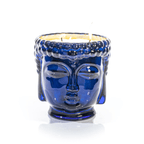 24K Gold Sapphire Blue Glass Buddha Candle, 3-Wick
