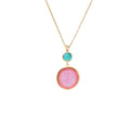 Glass Coin of Ephesos Motif Double Drop Pendant Necklace (Pink & Teal Tones) - Che Cose Belle