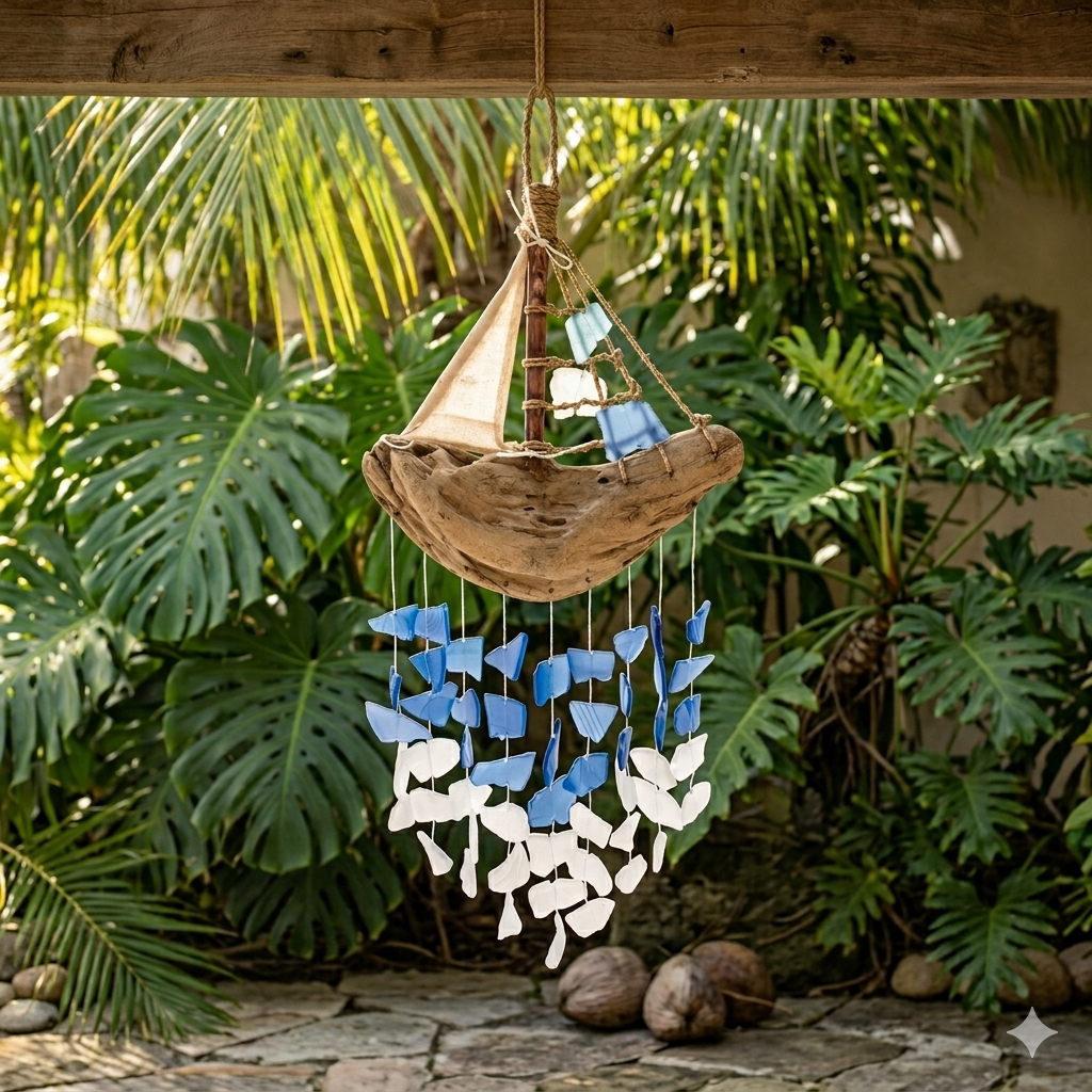 Glass Driftwood Boat Chime - 18 inches - Che Cose Belle