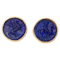 Glass Mounted Warrior Coin Motif Cuff Links (Cobalt Tone) - Che Cose Belle