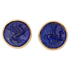 Glass Mounted Warrior Coin Motif Cuff Links (Cobalt Tone) - Che Cose Belle