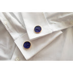 Glass Mounted Warrior Coin Motif Cuff Links (Cobalt Tone) - Che Cose Belle