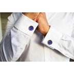 Glass Mounted Warrior Coin Motif Cuff Links (Cobalt Tone) - Che Cose Belle