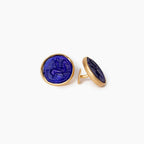Glass Mounted Warrior Coin Motif Cuff Links (Cobalt Tone) - Che Cose Belle