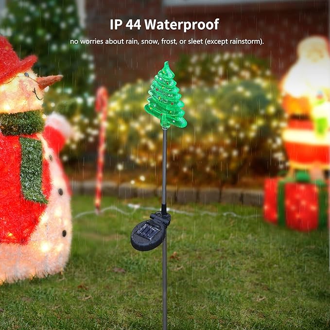 Glintoper 4 Pack Solar Christmas Figurine Lights, Outdoor Lighted Decorative Santa Claus, Snowman, Xmas Tree & Reindeer with Garden Stakes, Warm White LED Lighting Yard Stake for Path Lawn Patio Decor - Che Cose Belle