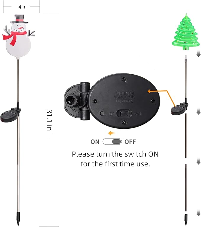 Glintoper 4 Pack Solar Christmas Figurine Lights, Outdoor Lighted Decorative Santa Claus, Snowman, Xmas Tree & Reindeer with Garden Stakes, Warm White LED Lighting Yard Stake for Path Lawn Patio Decor - Che Cose Belle
