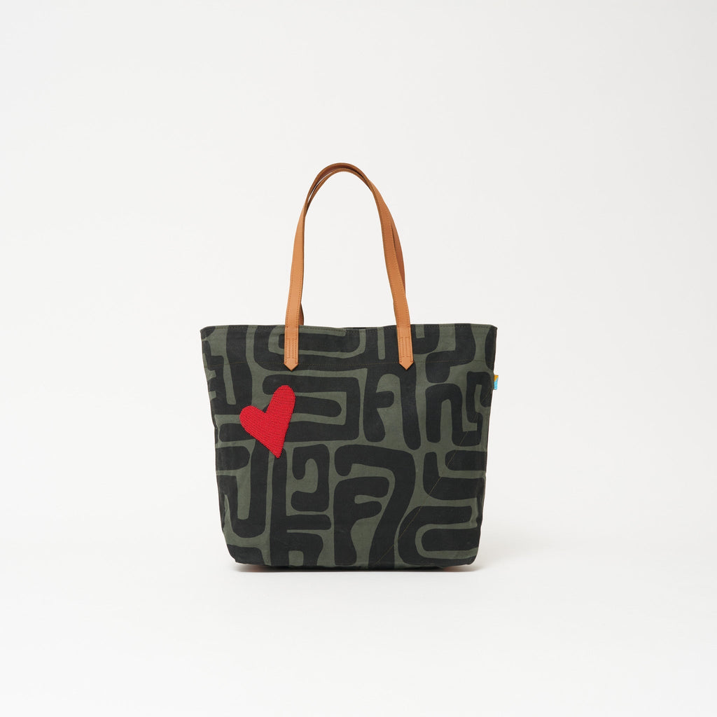 Go To Tote - Safari Kuba with Red Beaded Heart - Che Cose Belle