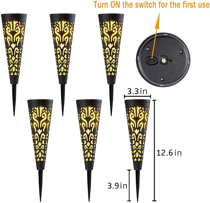 Go2garden 6Pcs Solar Lights Outdoor Garden Decor Gifts for Women Mom,Yard Decorations, Conical Garden Stakes for Patio, Lawn, Pathway, Landscape Lights Mothers' Day Birthday Gifts for Men(Black) - Che Cose Belle