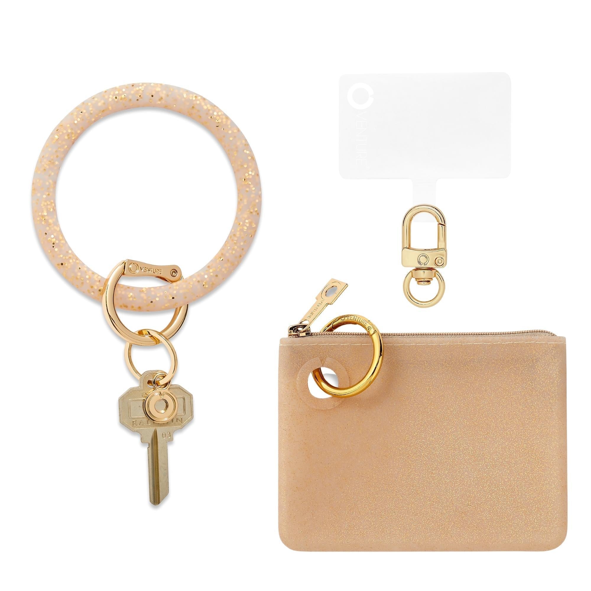 Mini Pouch Wristlet Set - Gold Confetti