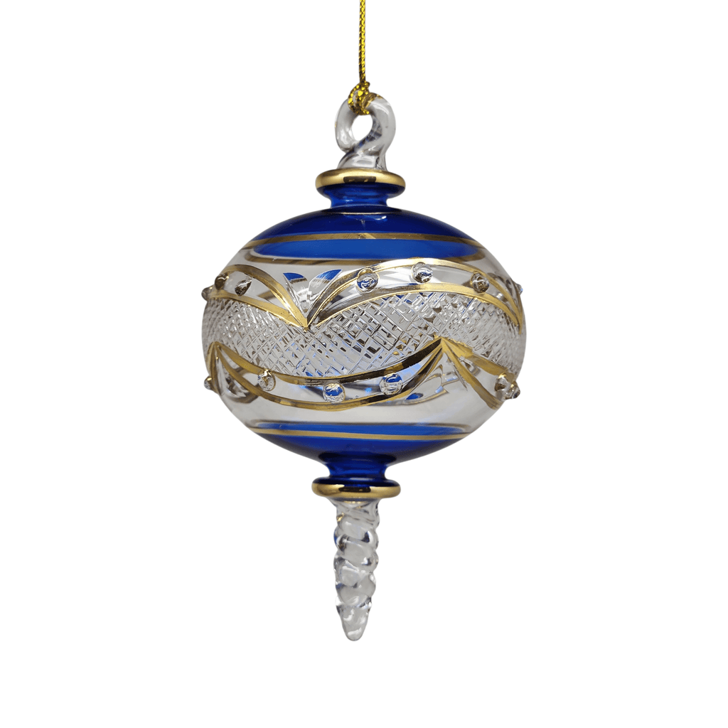 Gold Etched Blown Glass Sphere - Blue - Che Cose Belle