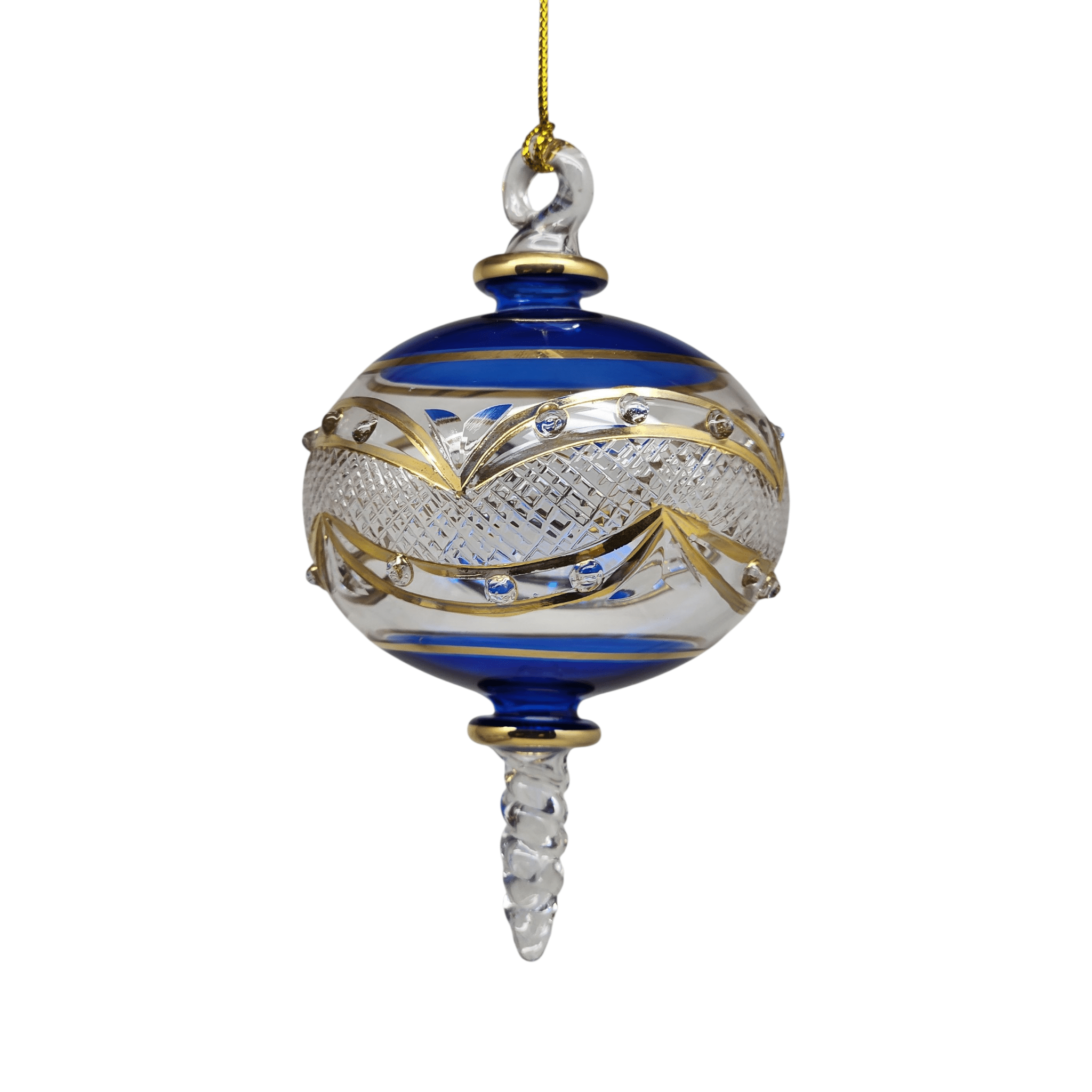 Gold Etched Blown Glass Sphere - Blue - Che Cose Belle
