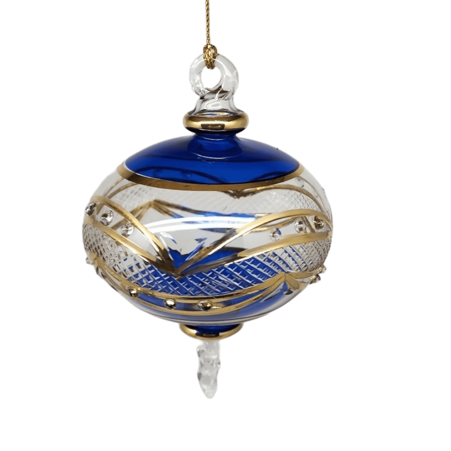 Gold Etched Blown Glass Sphere - Blue - Che Cose Belle