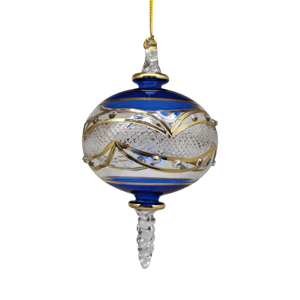 Gold Etched Blown Glass Sphere - Blue - Che Cose Belle