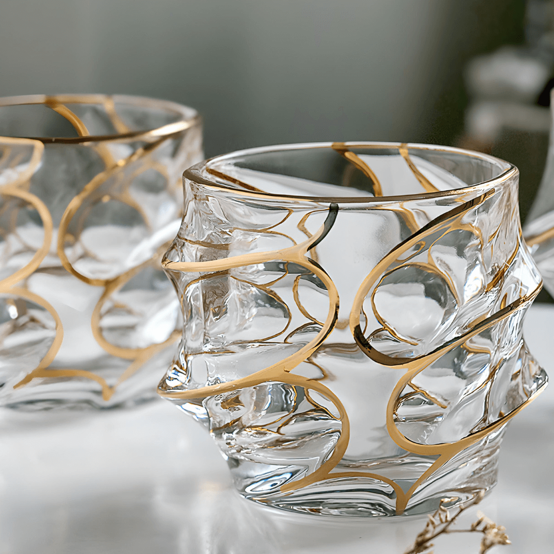 Gold Line Storm Japanese Crystal Whisky Glass - Che Cose Belle