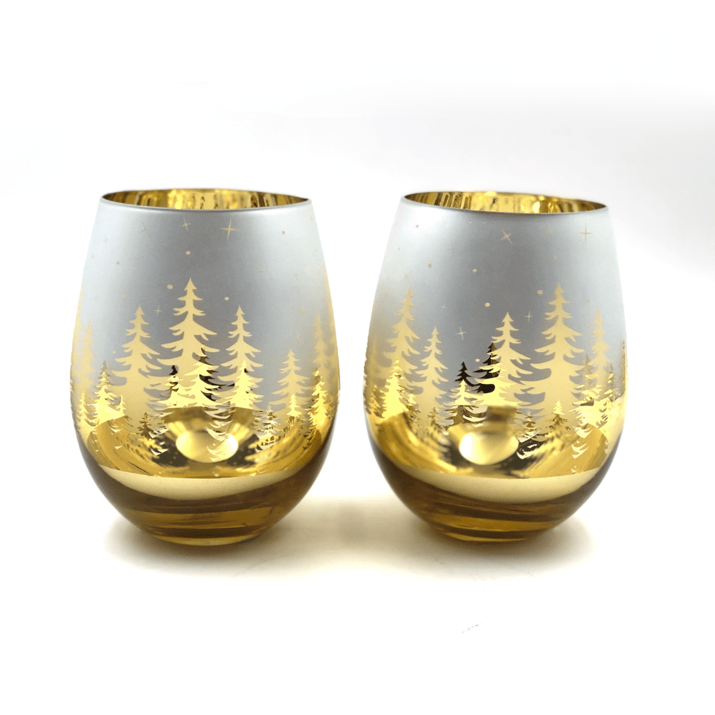 Gold Pine Tree Stemless Wine Glasses - Che Cose Belle