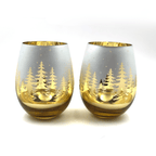 Gold Pine Tree Stemless Wine Glasses - Che Cose Belle