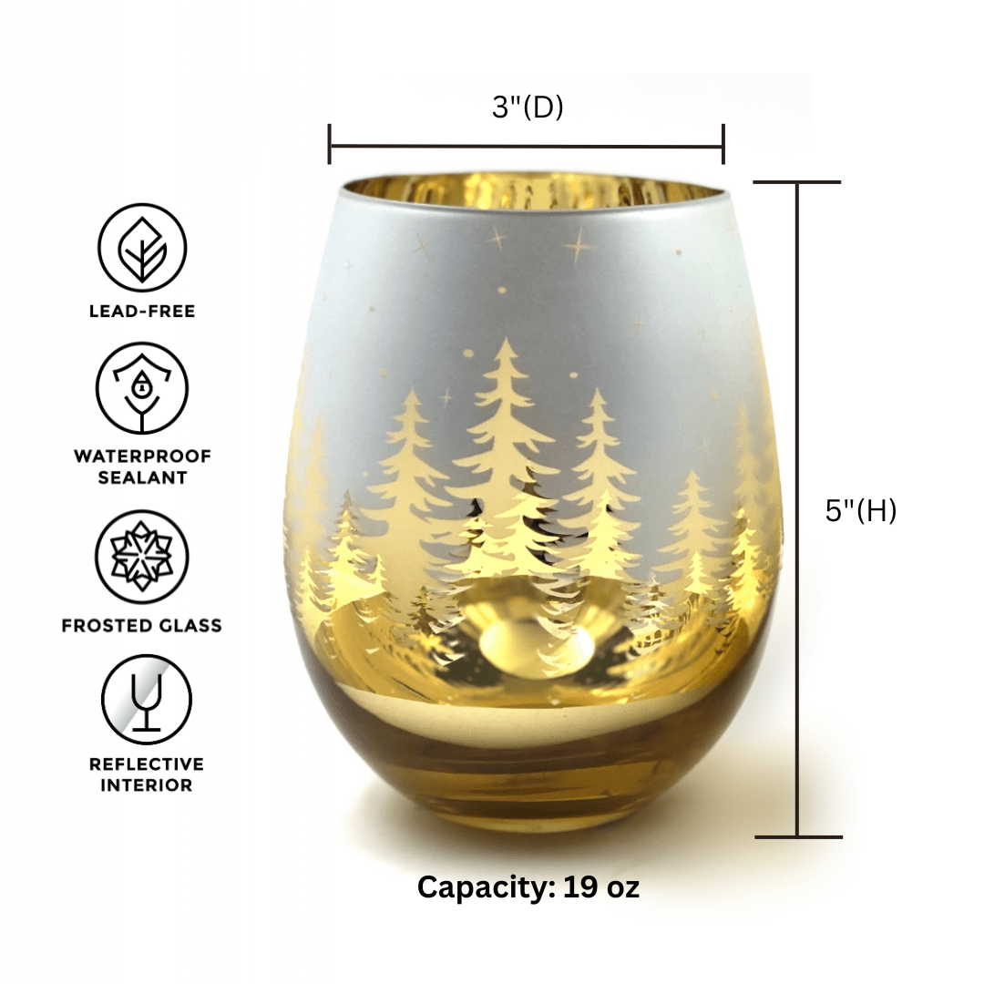 Gold Pine Tree Stemless Wine Glasses - Che Cose Belle