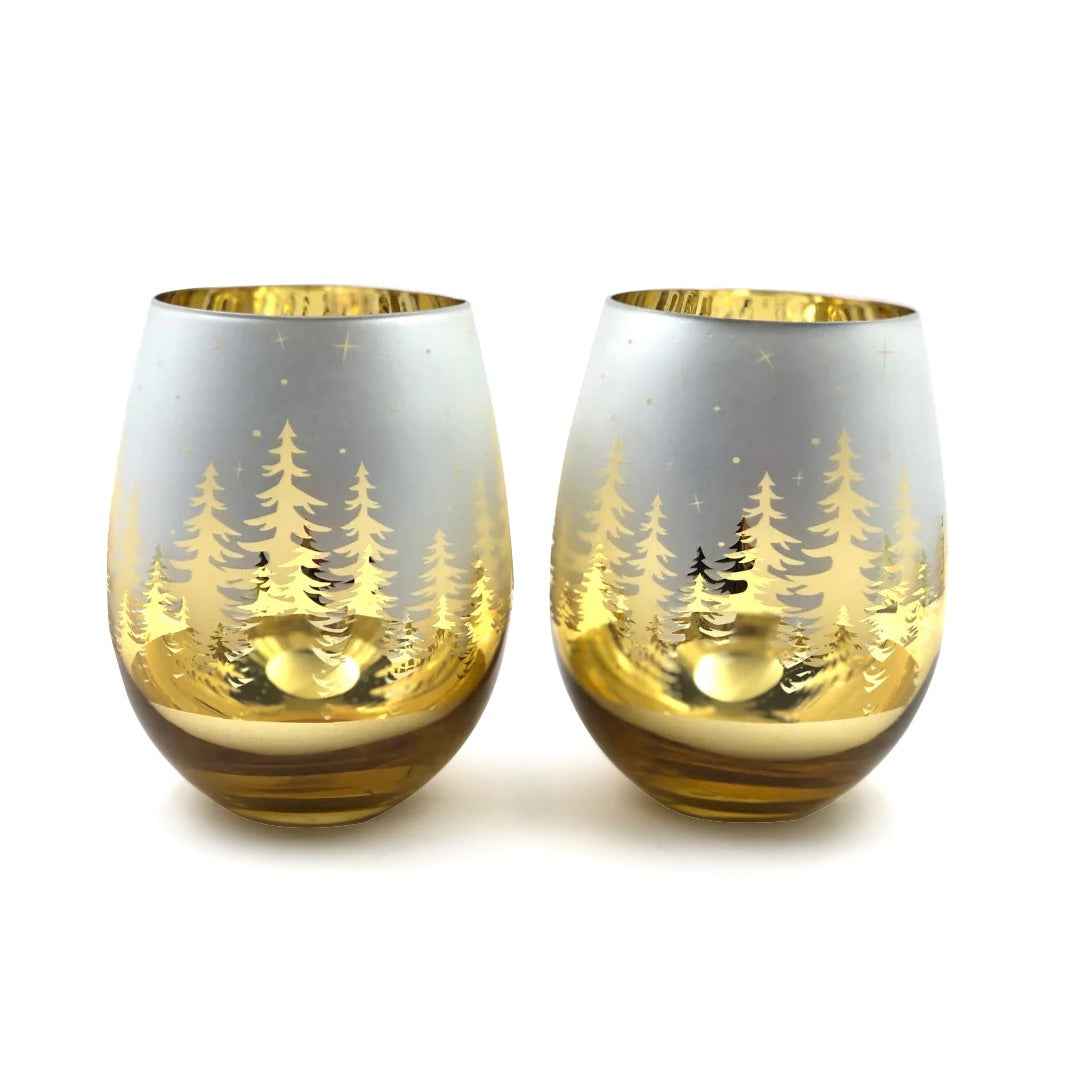 Gold Pine Tree Stemless Wine Glasses - Che Cose Belle